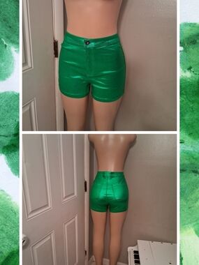 Women's Shimmery Green High-Waist Shorts